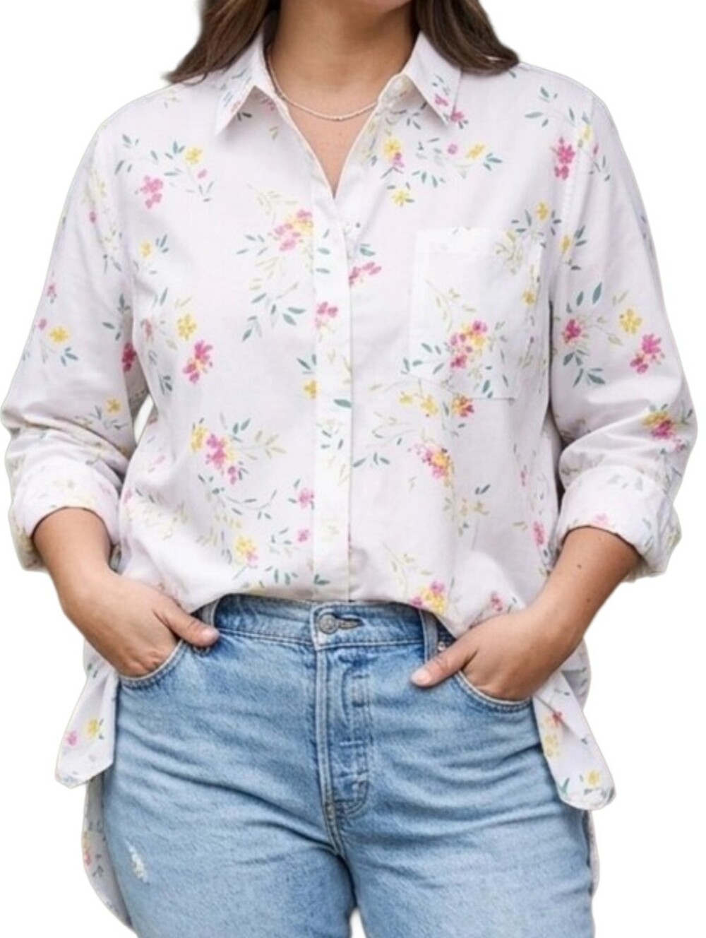 Land's End Cotton Floral Button Down Shirt Size 16